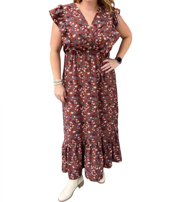 women's limited-edition dresses.Falling Floral Maxi Dress In Rust