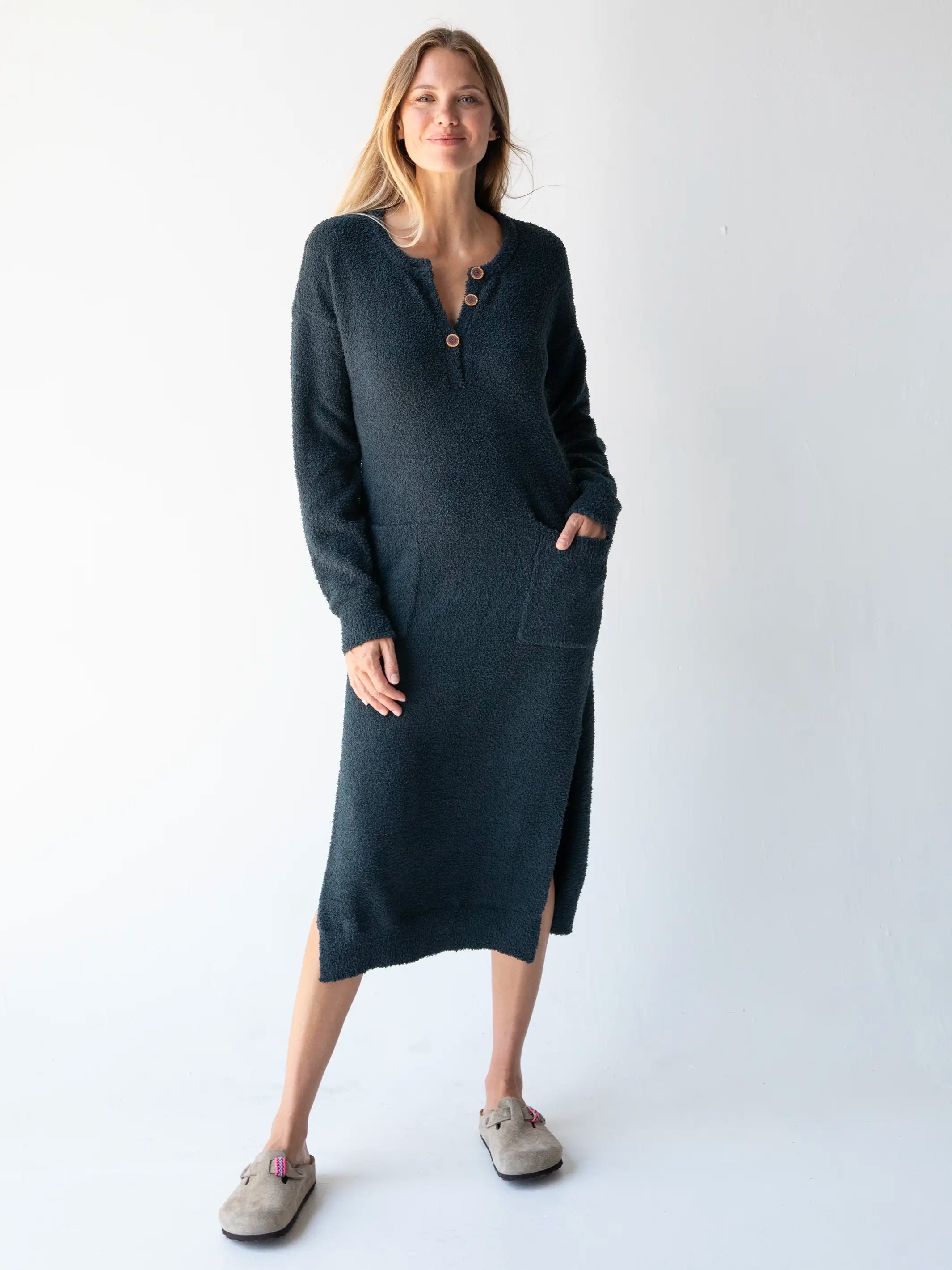 women's pastel dressesCozy Up Midi Sweater Dress - Charcoal