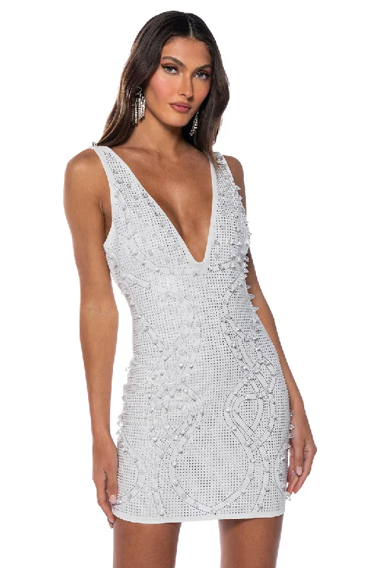 women's evening dressesLIKE MAGIC EMBELLISHED DEEP V MINI DRESS