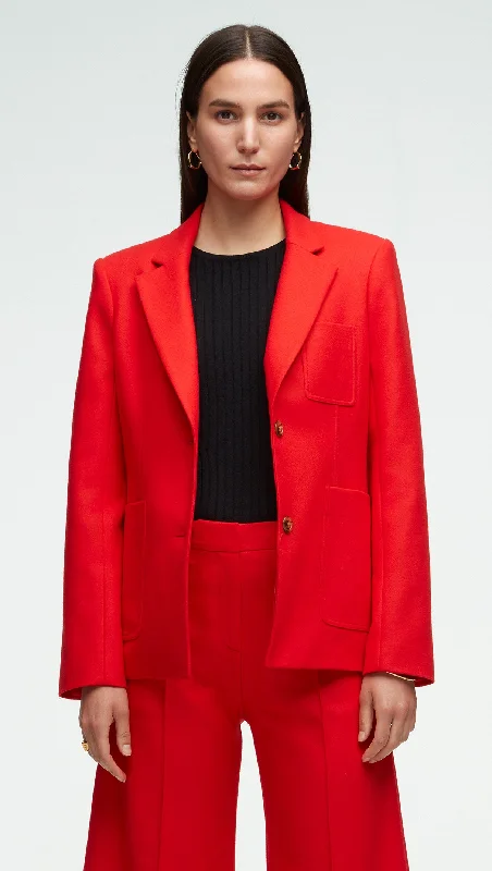 Three Pocket Blazer in Wool Twill | Red Orange