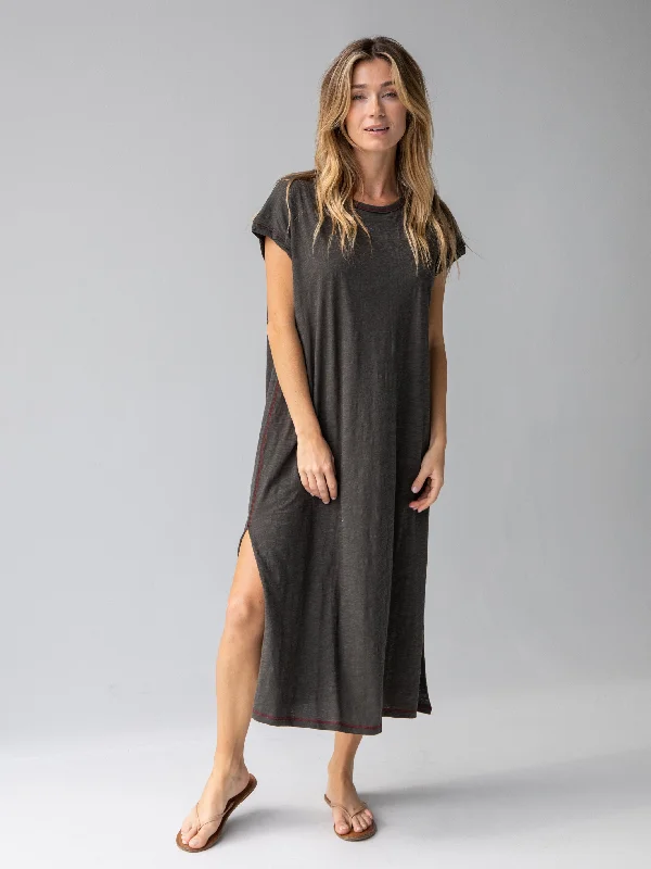 women's ball gown dressesFrankie Knit Cotton Tee Midi Dress - Charcoal