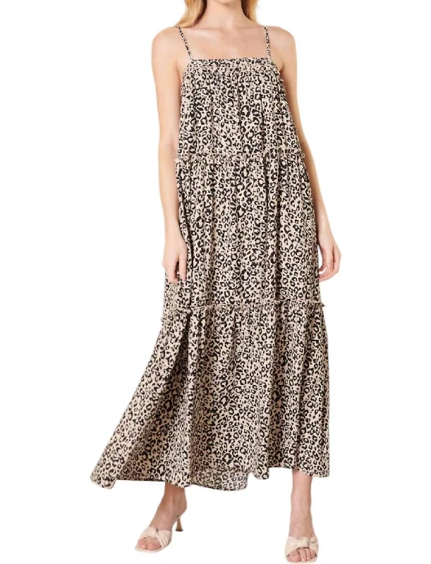 women's solid color dressesJulianne Tiered Trapeze Maxi Dress In Leopard