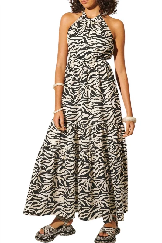 women's glam dressesZenya Halter Maxi Dress In Zebra