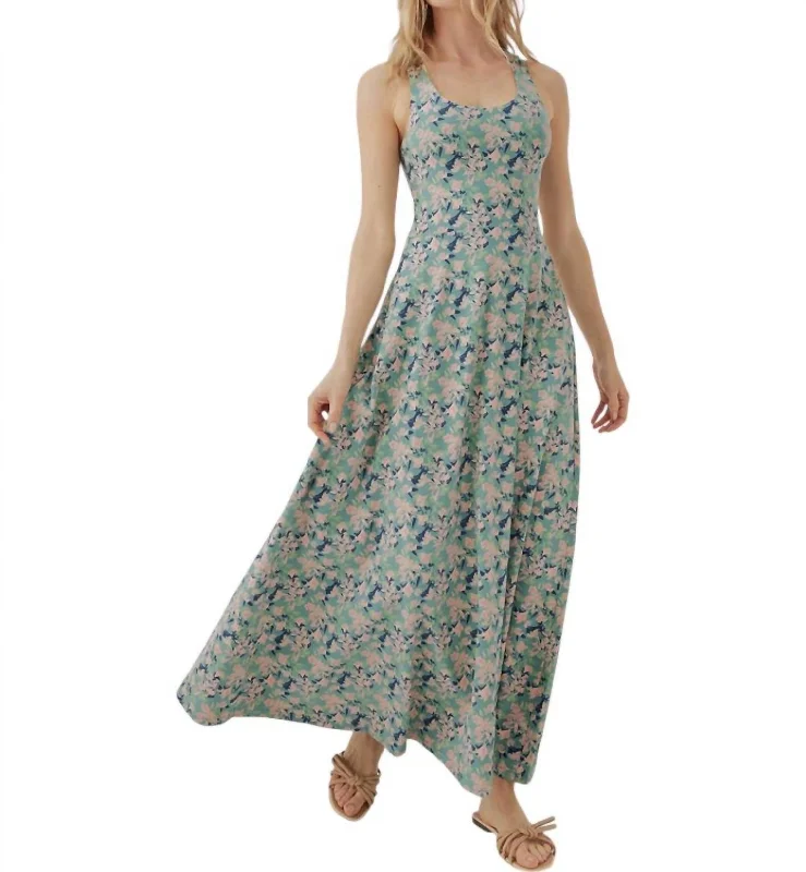 women's short-sleeved dressesFit & Flare Open Back Maxi Dress In Shadow Floral Pruce