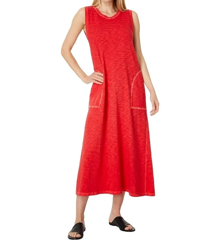 women's wrap dressesEnzyme Washed Jersey Sleeveless Maxi Dress With Pockets In Poppy