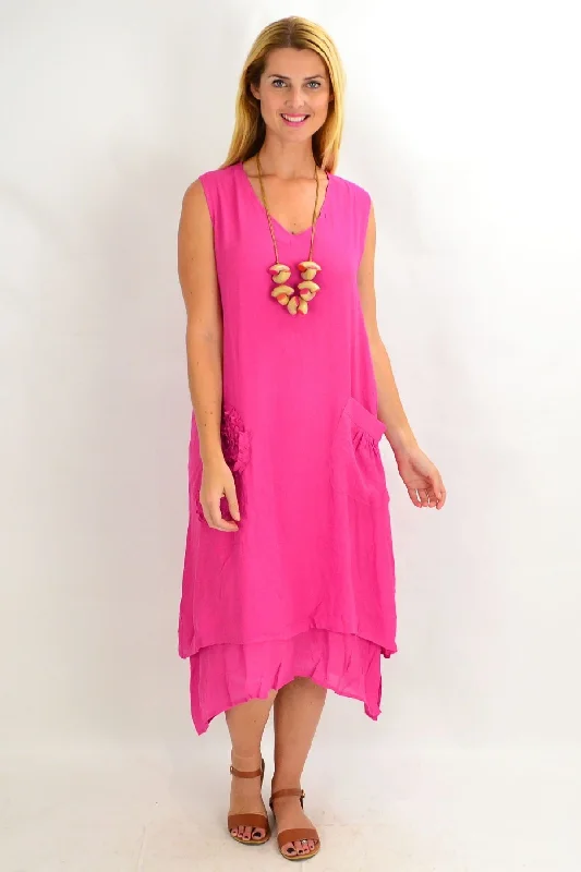 women's coats for black-tie affairsFuchsia Applique Sleeveless Tunic Dress