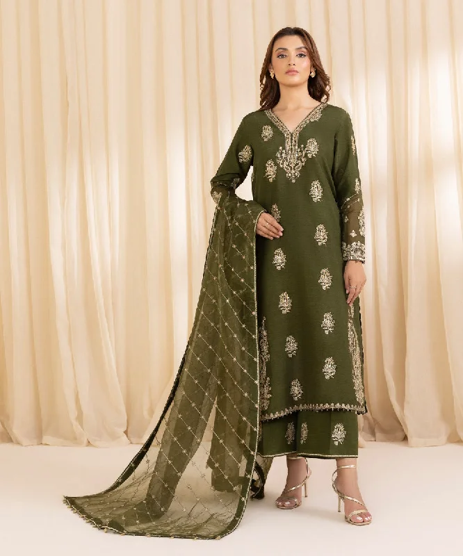 3 Piece - Embroidered Silk Suit