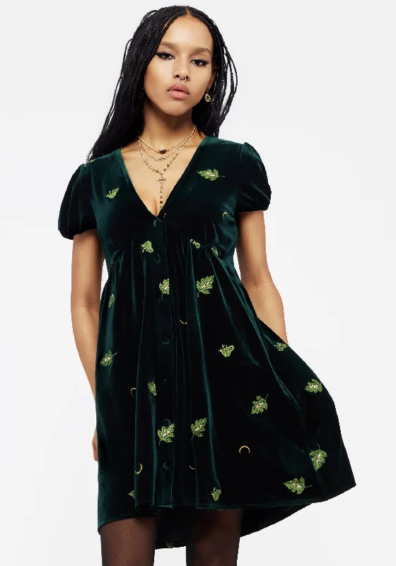 women's high-low dressesSwamplife Frog Embroidered Velour Button Up Mini Dress