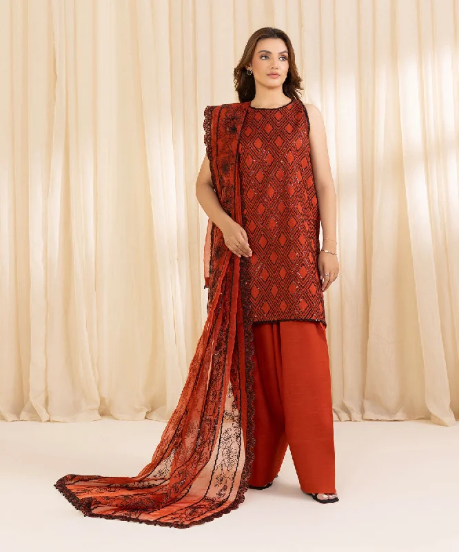 3 Piece - Embroidered Silk Suit