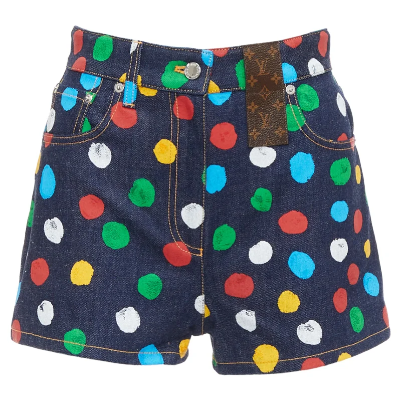 women's everyday shortsLouis Vuitton Yayoi Kusama Painted Dots Logo Patch Denim Shorts