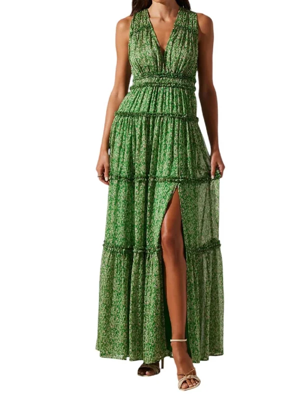 women's mother of the bride dressesEdessa Tiered Ruffle Maxi Dress In Green Pink Floral