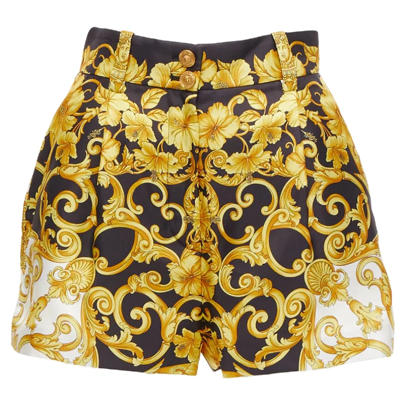 women's short shortsVersace Tribute silk Barocco Hibiscus print high waist shorts