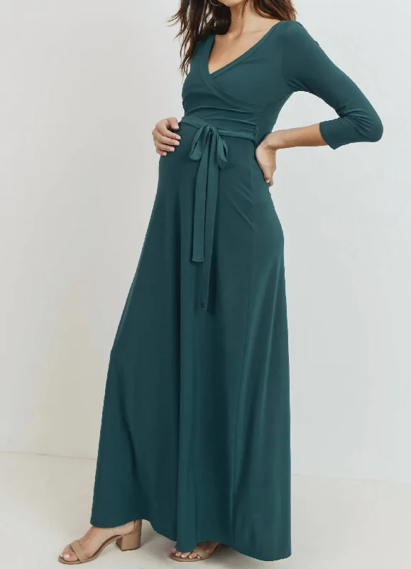 women's plus-size dressesFaux Wrap Maternity & Nursing Maxi Dress In Forest Green