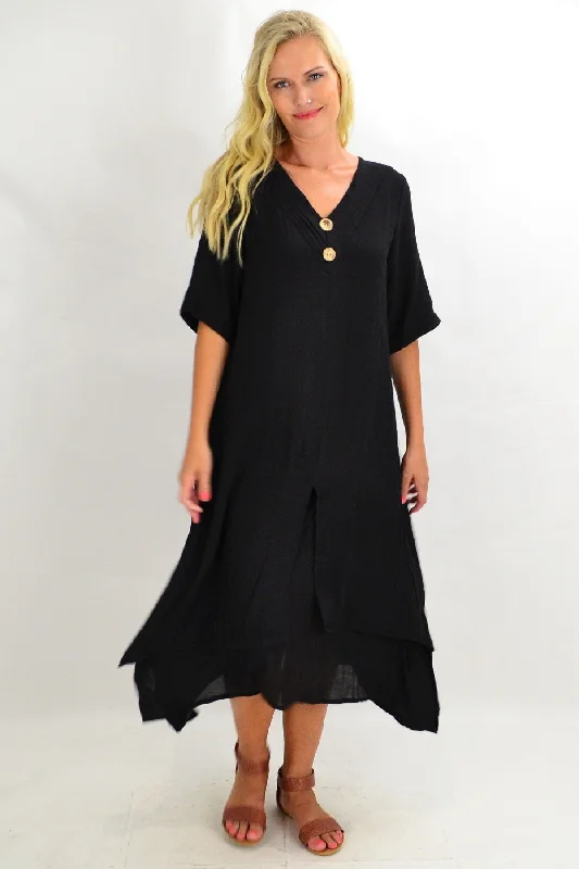 women's coats with thigh-high slitsBlack Coconut Overlay Tunic Dress