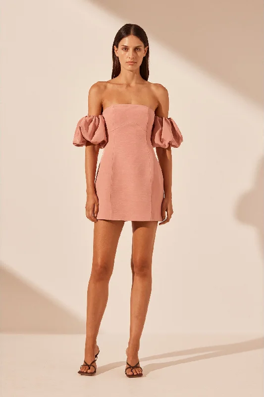 women's chiffon dressesVENTO PUFF SLEEVE CONTOUR MINI DRESS - ROSE DAWN