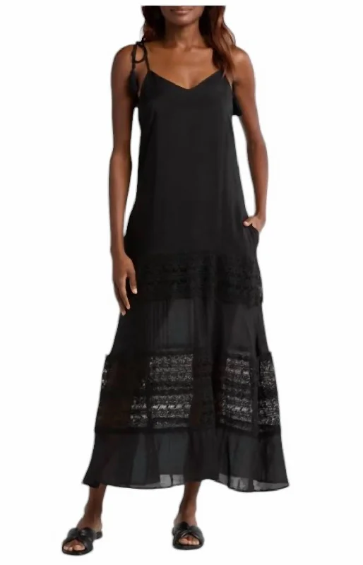 women's flutter-sleeved dressesSpag Strap Crochet Maxi Dress In Black