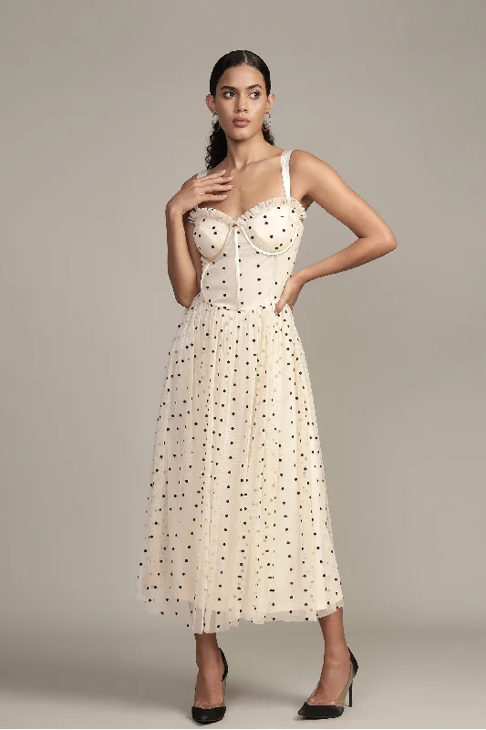 women's prom dressesDane Polka Dot Corset Midi Dress