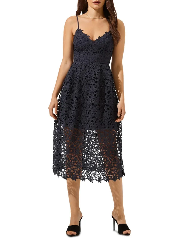 women's sustainable dressesWomens Lace Overlay V Neck Midi Dress