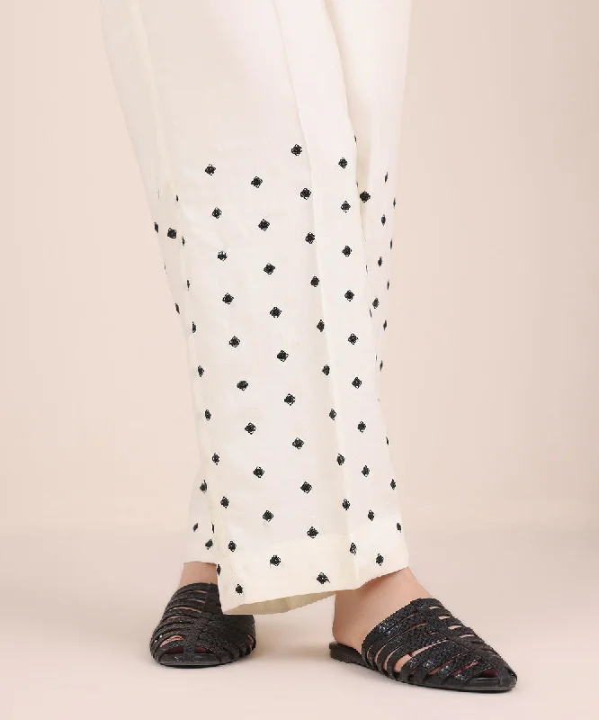 Embroidered Linen Straight Pants