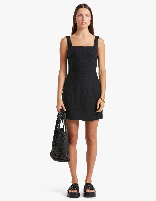 women's party dressesLinen Square Neck Mini Dress - Black