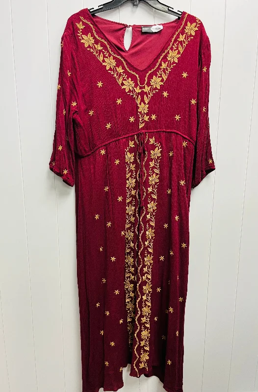 women's long-sleeved dressesRed Dress Casual Maxi Clothes Mentor, Size Xxl