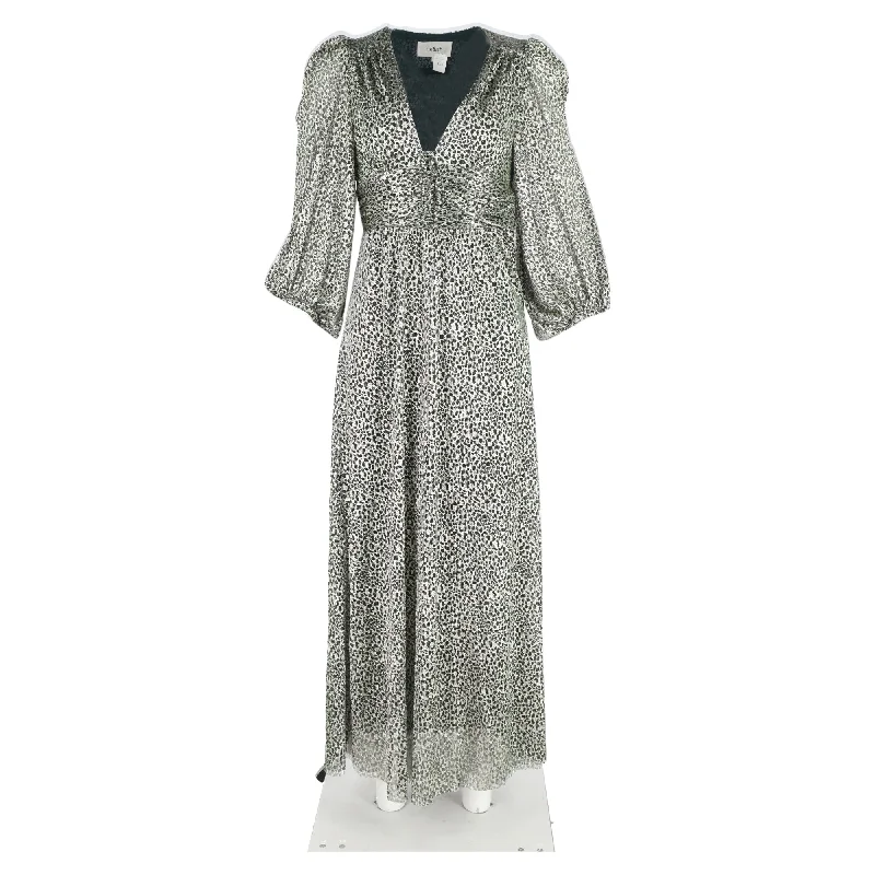 women's velvet dressesBa&Sh Celie Leopard Print Maxi Balloon Sleeve Dress in Black Polyester