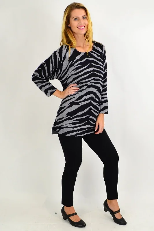 women's coats for fashion-forward individualsGrey Zebra Wool Blend Tunic Jumper