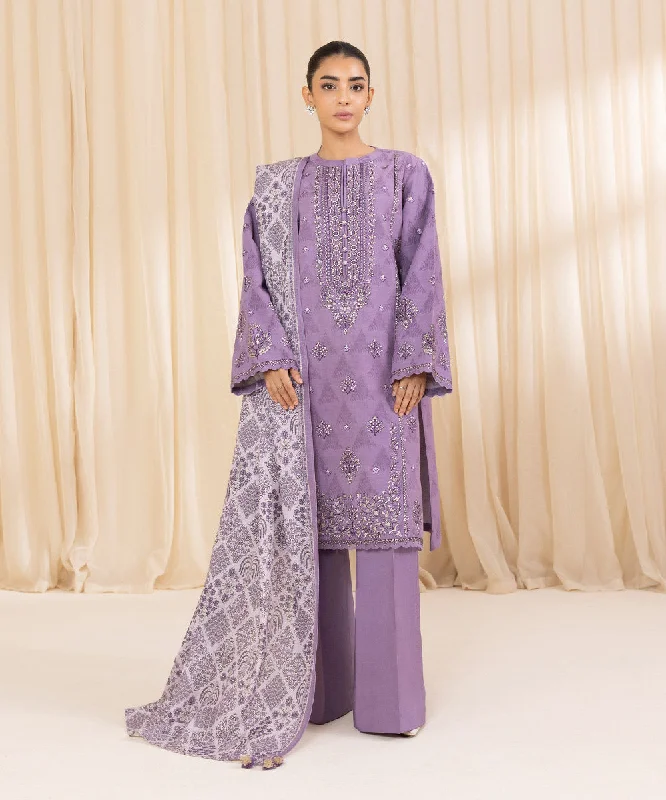 3 Piece - Embroidered Cotton Jacquard Suit