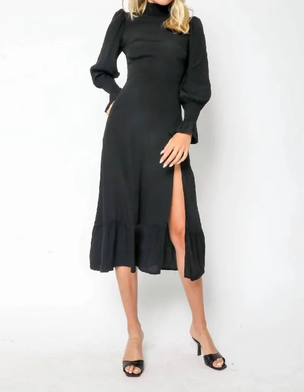 women's minimalist dressesMock Neck Midi Dress in Black