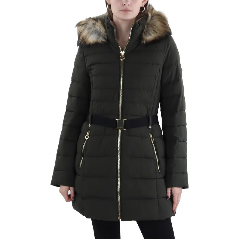 women's shearling coatsWomens Faux Fur Trim Hooded Puffer Jacket