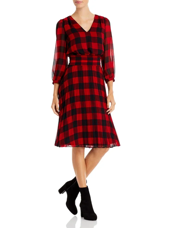 women's vacation dressesWomens Chiffon Plaid Midi Dress