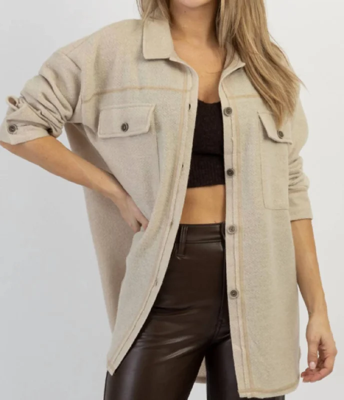 trendy women's coatsWoodstock Relaxed Shirt Jacket In Beige