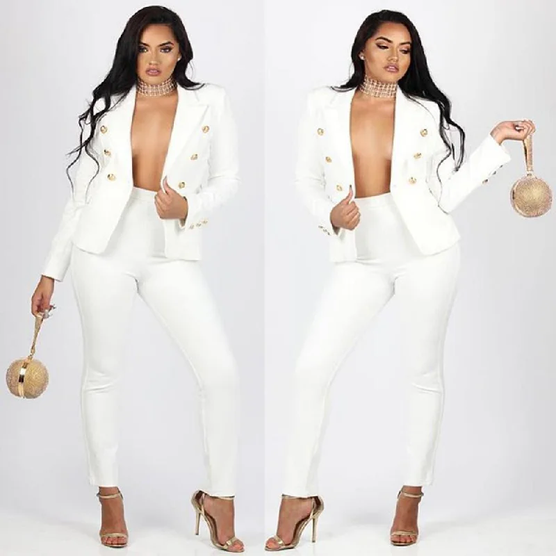 Women Pants Suits, Elegant Two Piece Women Suit, Black, White