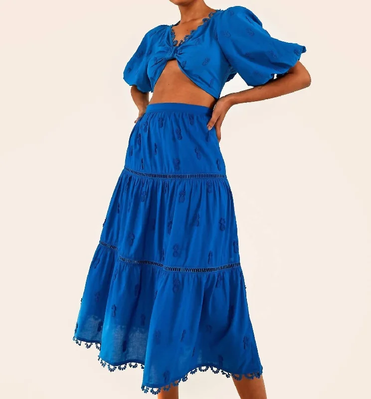 women's lace dresses3D Pineapple Midi Skirt in Blue