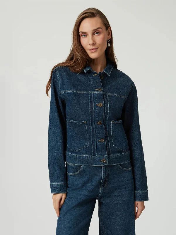 women's coats with zippersLaurel Denim Jacket - Dark Blue Denim