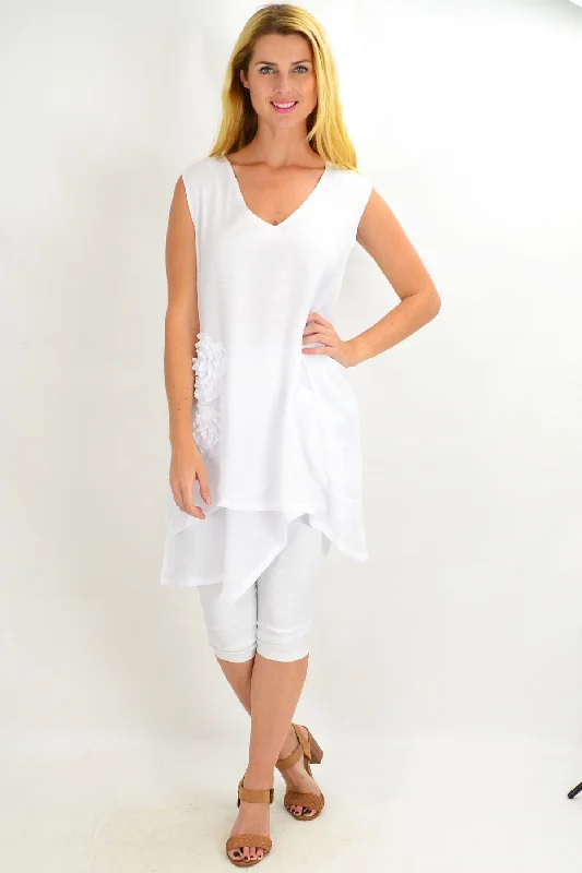 women's coats in bold colorsWhite Applique Sleeveless Tunic Top