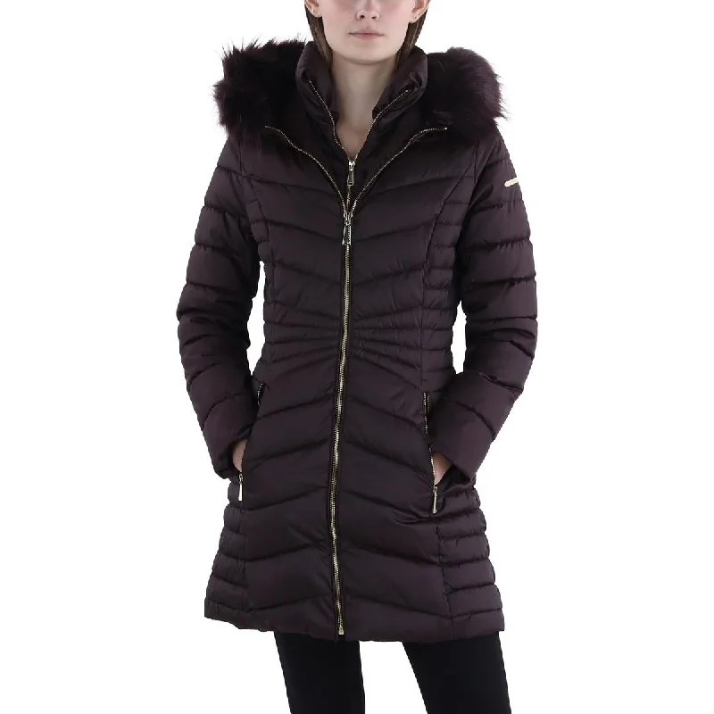 classic women's coatsWomens Faux Fur Trim Hooded Puffer Jacket