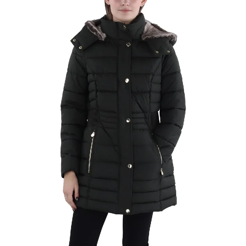 women's coats with lace detailingWomens Faux Fur Trim Hooded Puffer Jacket