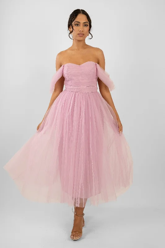 women's maximalist dressesMelbourne Tulle Midi Dress in Pink