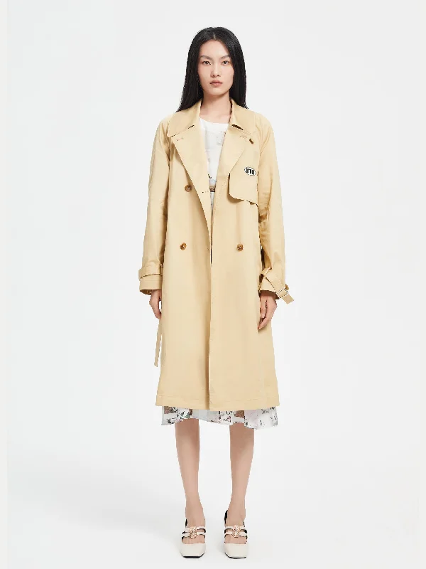 women's coats for smart casual looksBeige Logo Wrap Trench Coat