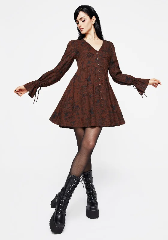 women's bell-sleeved dressesDaemonologie Woodcut Print Mini Dress