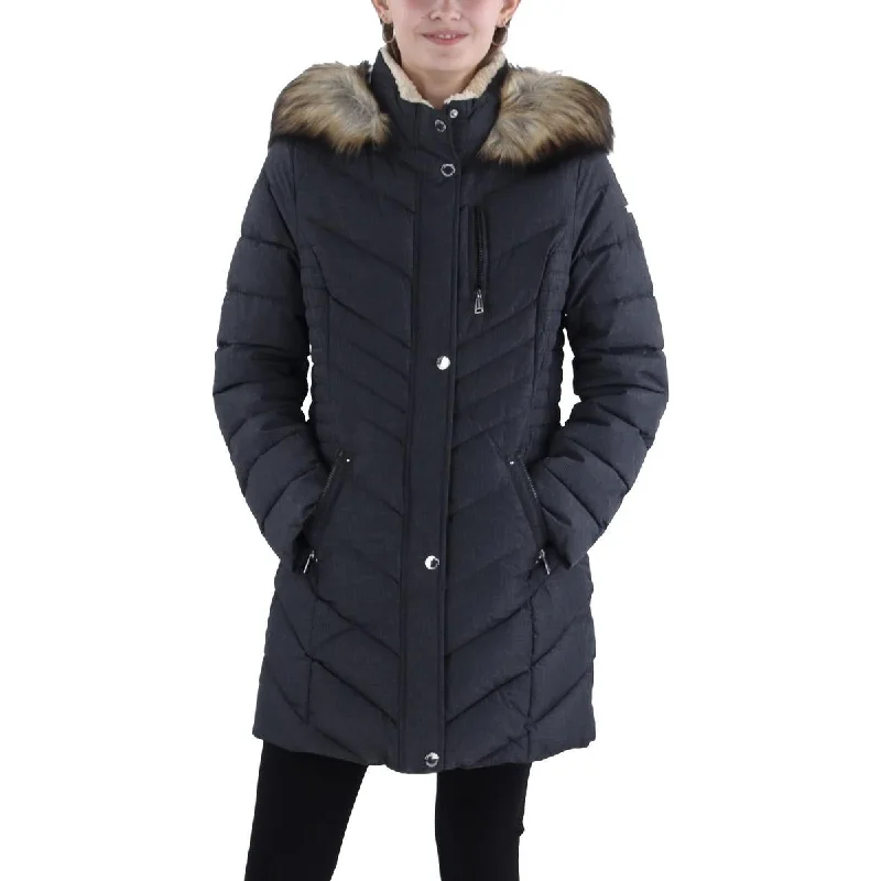 women's coats for fashion-forward individualsWomens Faux Fur Trim Hooded Puffer Jacket