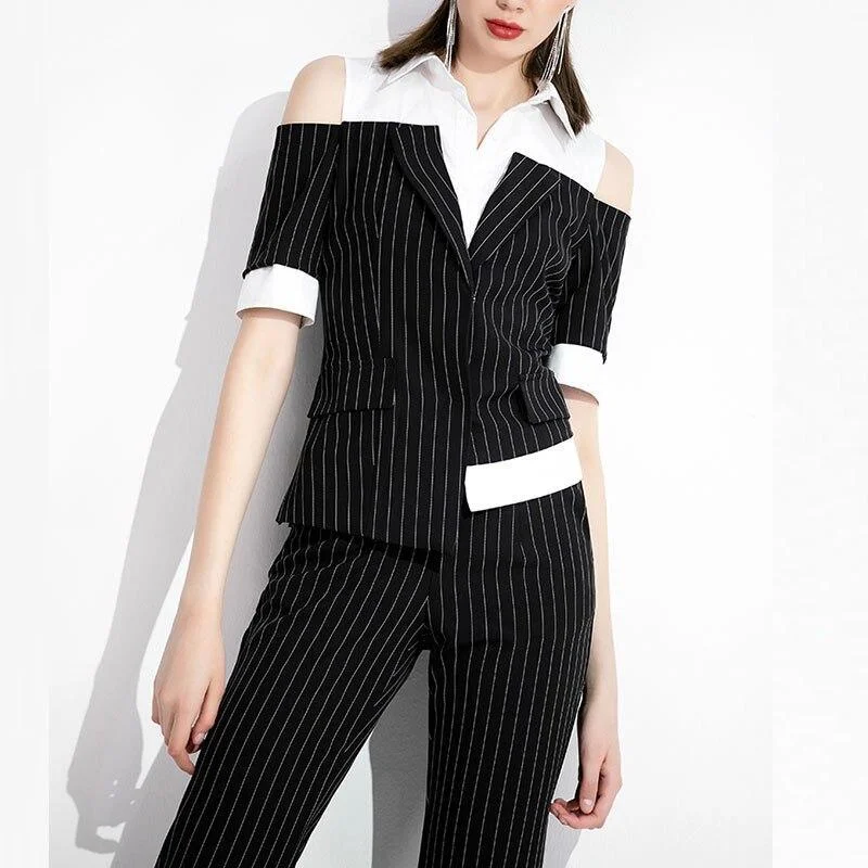 Pinstriped Black-White Women's Suit