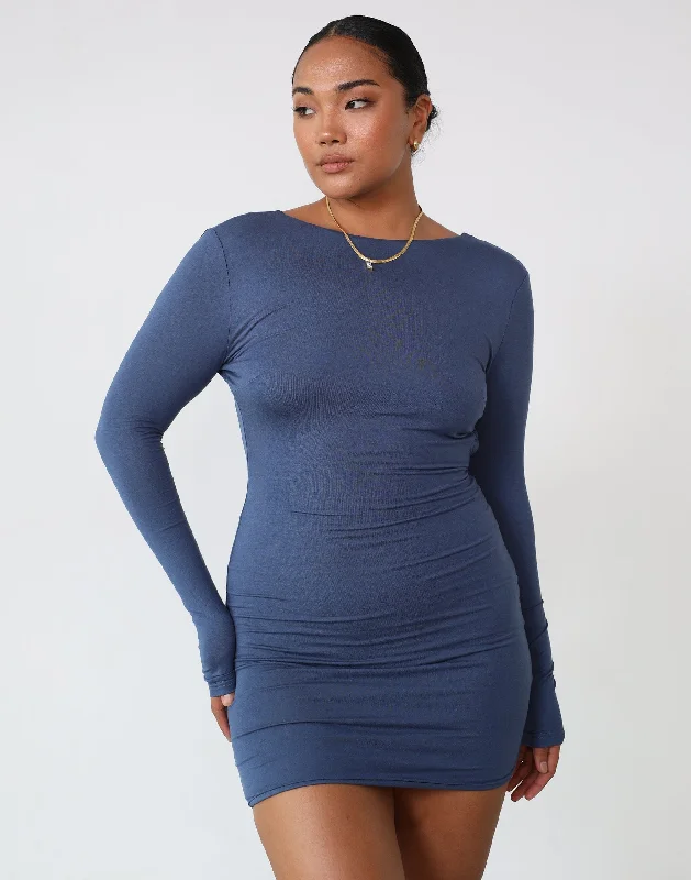 women's cinched-waist dressesLuna Long Sleeve Mini Dress (Storm Blue)