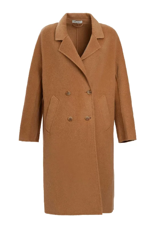 women's coats with thigh-high slitsCoat Ys721 Camel