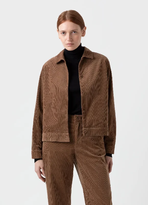 casual women's coatsWomen's Corduroy Boxy Jacket in Dark Camel