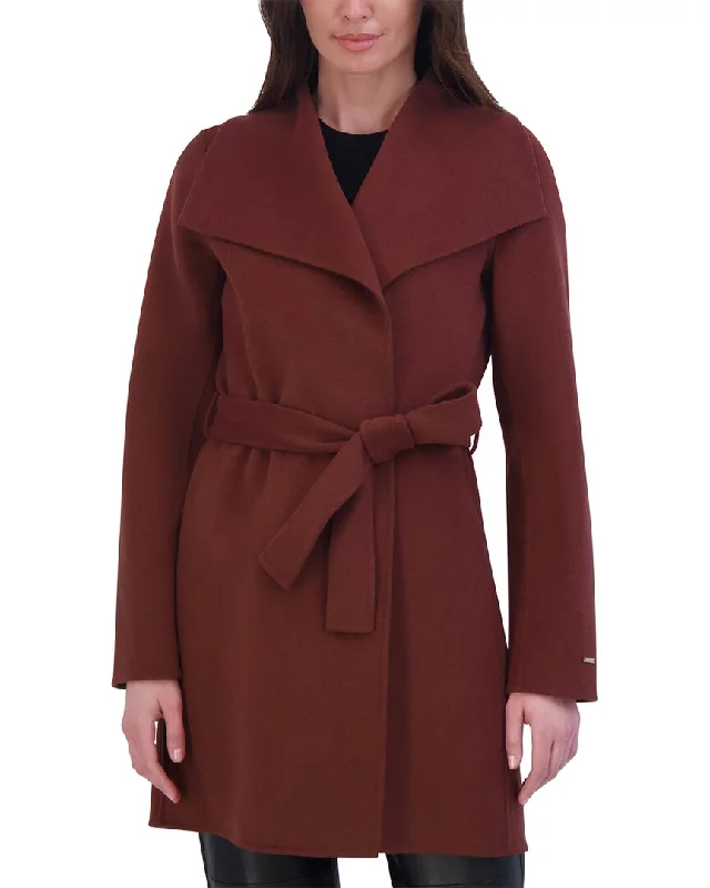 women's coats for rainy weatherTahari Double Face Wool-Blend Coat