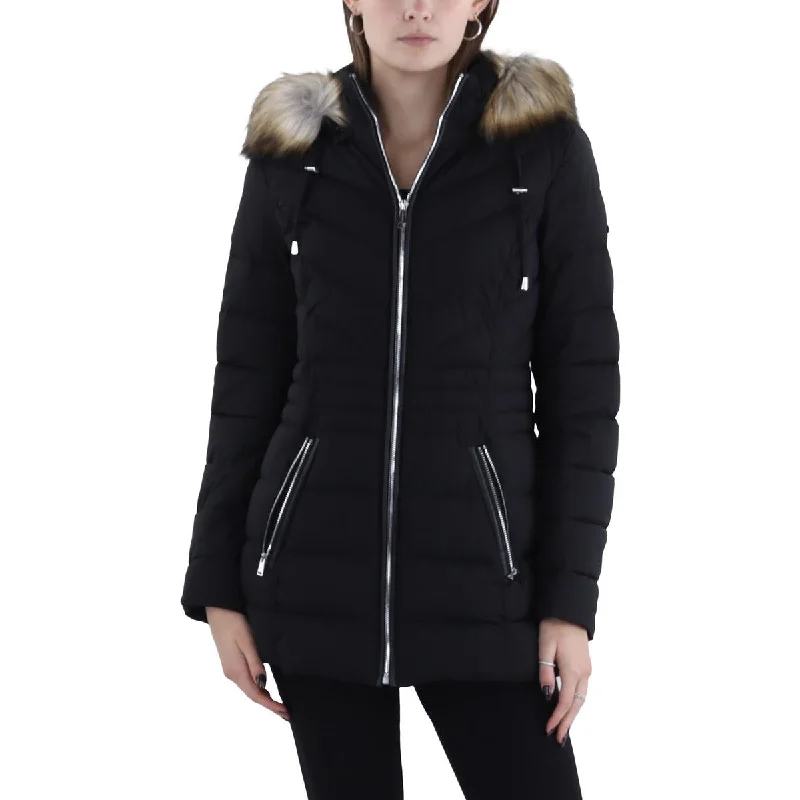 women's coats for winter sports enthusiastsWomens Faux Fur Trim Hooded Puffer Jacket