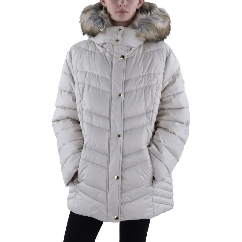 women's coats with military-inspired designsWomens Faux Fur Trim Hooded Puffer Jacket