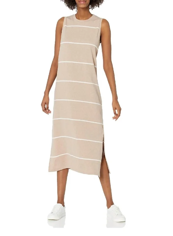 women's ball gown dressesQuinn Midi Dress in Tan Stripe